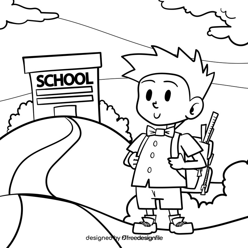 School kids cartoon drawing black and white vector