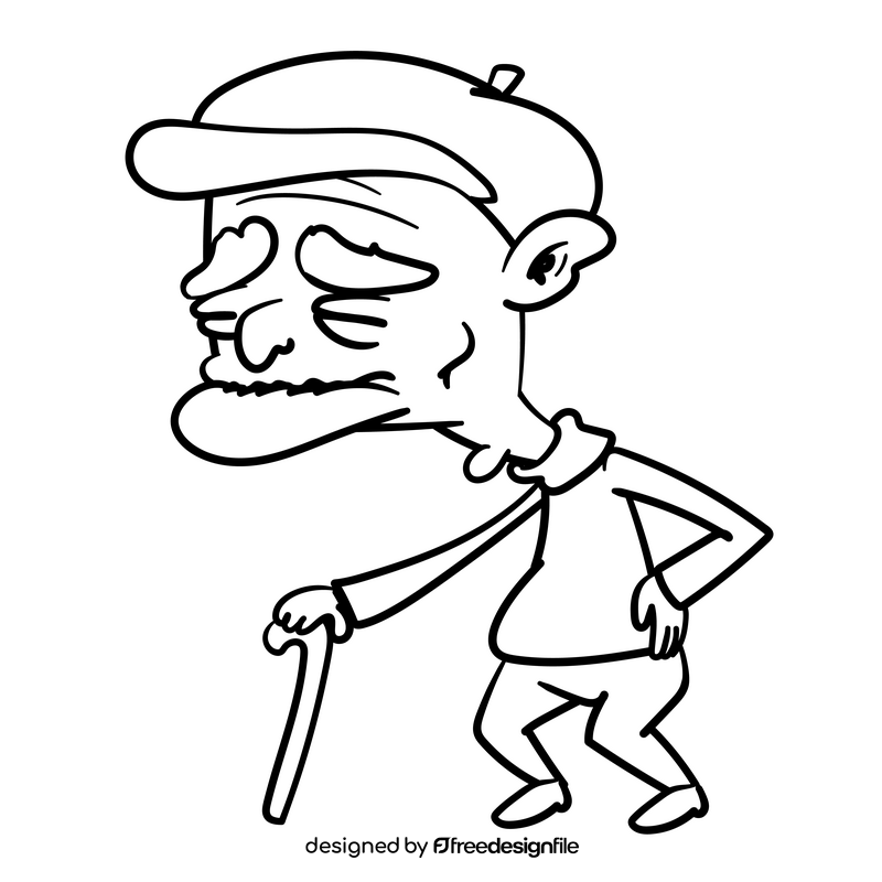 Senior citizen cartoon drawing black and white clipart