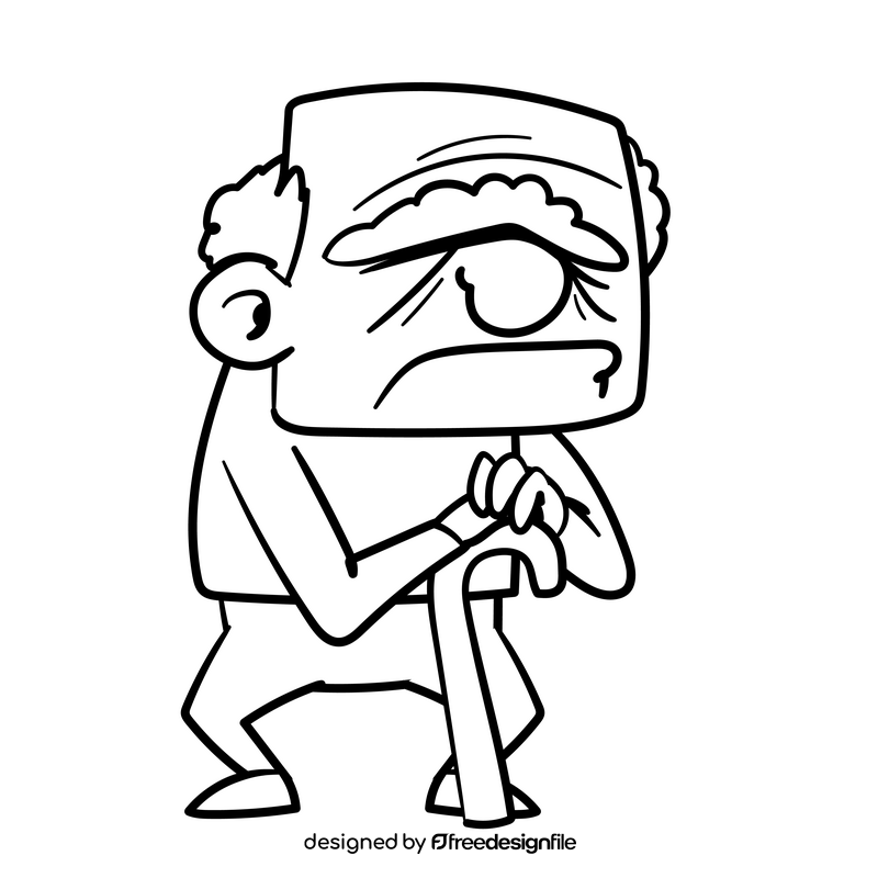 Senior citizen cartoon drawing black and white clipart