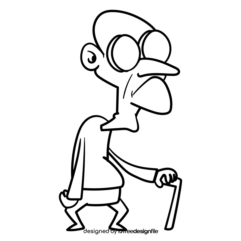 Senior citizen cartoon drawing black and white clipart