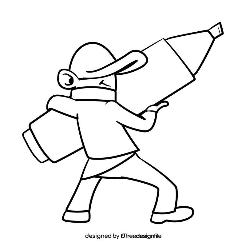 Artist cartoon drawing black and white clipart