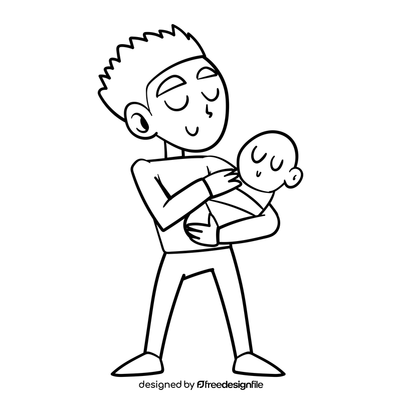 Babysitter cartoon drawing black and white clipart