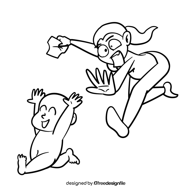 Babysitter cartoon drawing black and white clipart