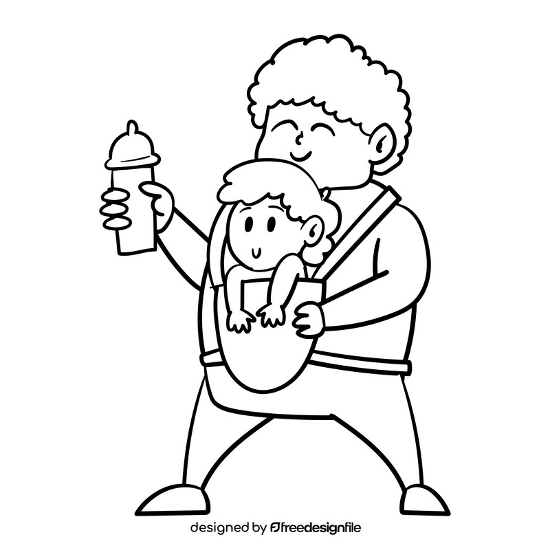 Babysitter cartoon drawing black and white clipart