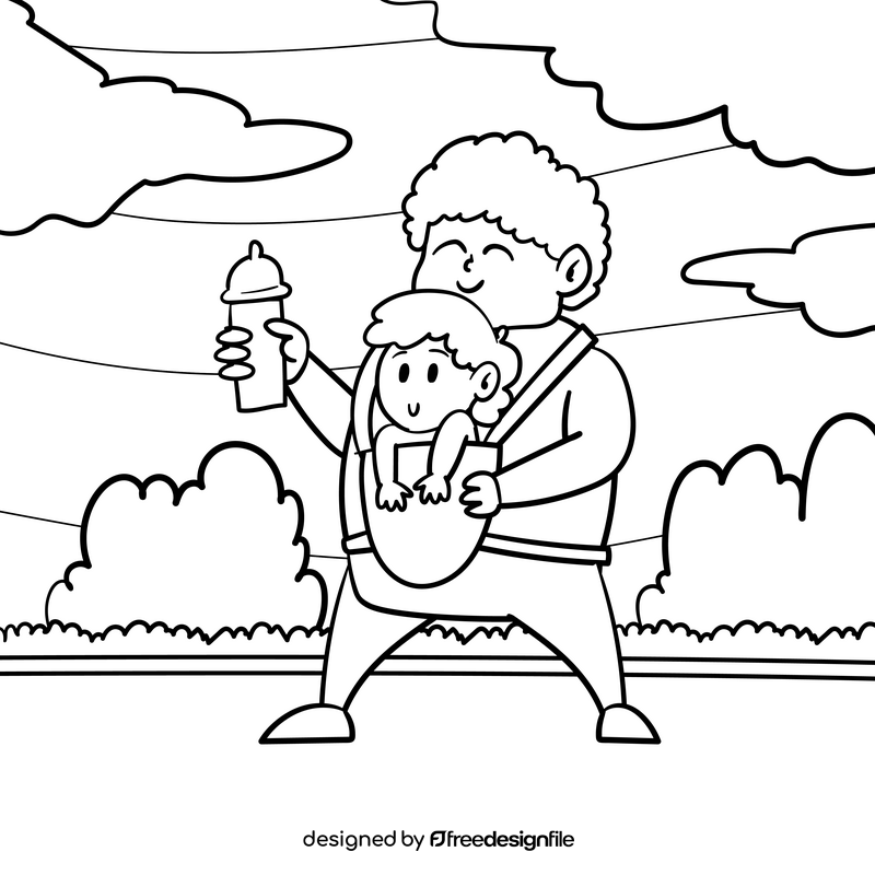 Babysitter cartoon drawing black and white vector