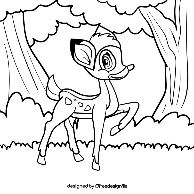 Bambi cartoon drawing black and white vector