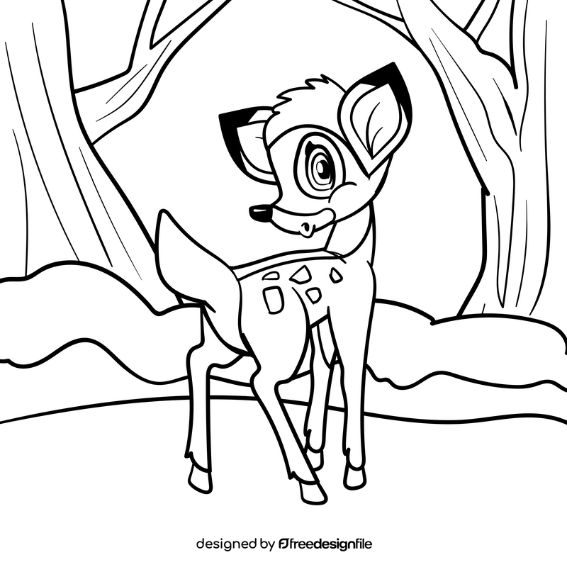 Bambi cartoon drawing black and white vector