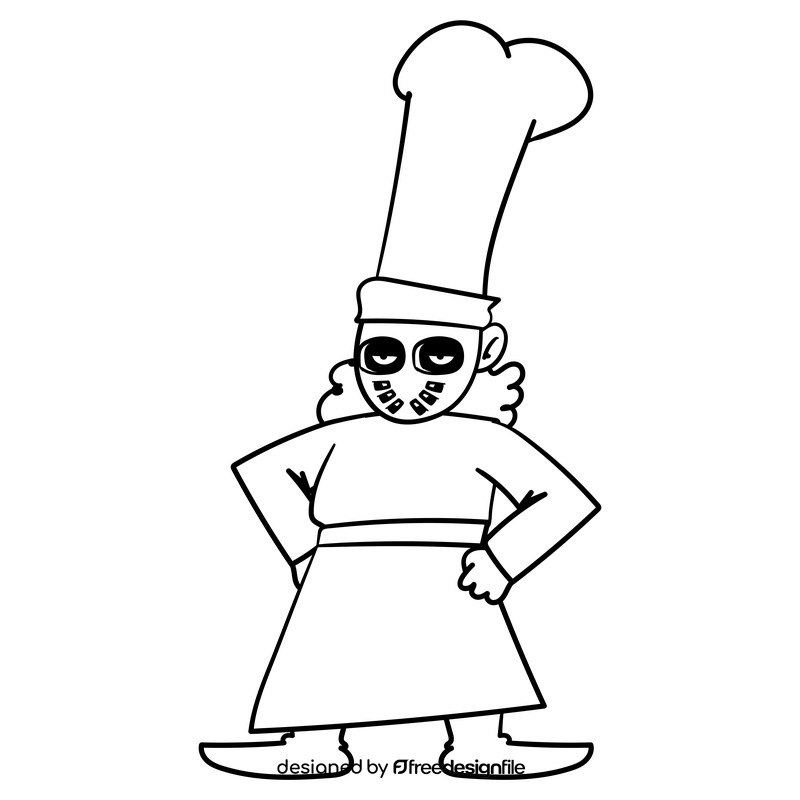 Chef cartoon drawing black and white clipart