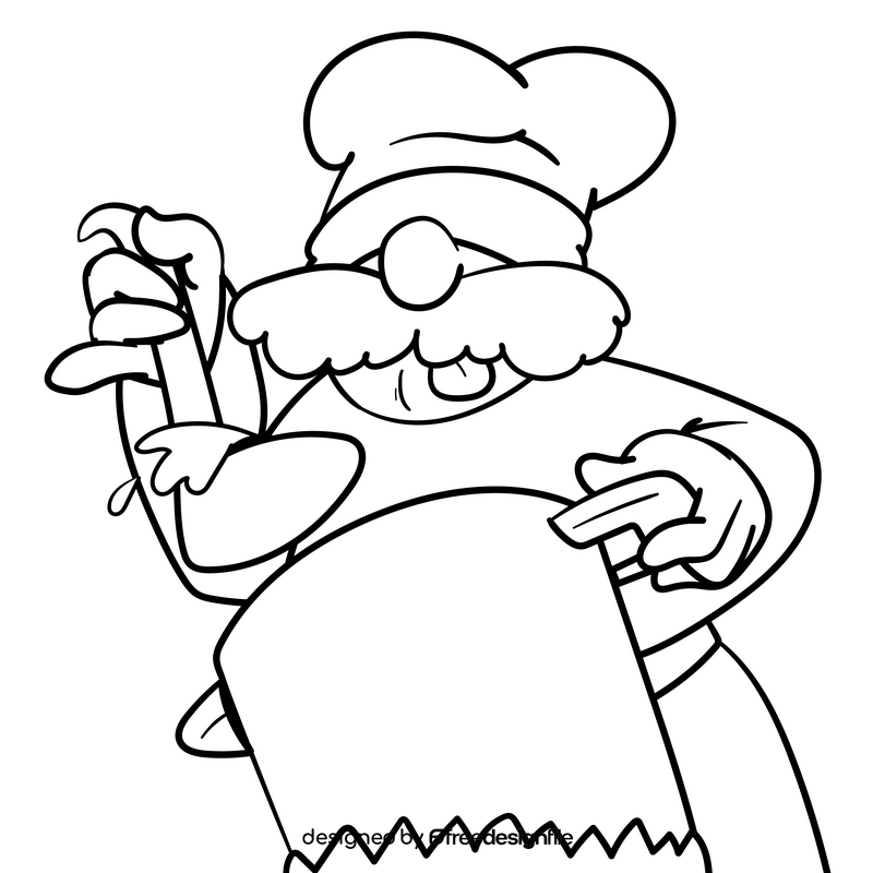 Chef cartoon drawing black and white clipart