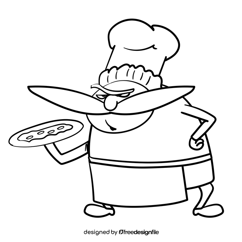 Chef cartoon drawing black and white clipart