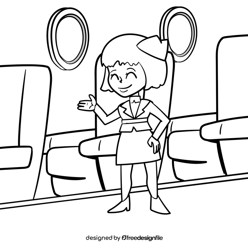 Flight Attendant cartoon drawing black and white vector