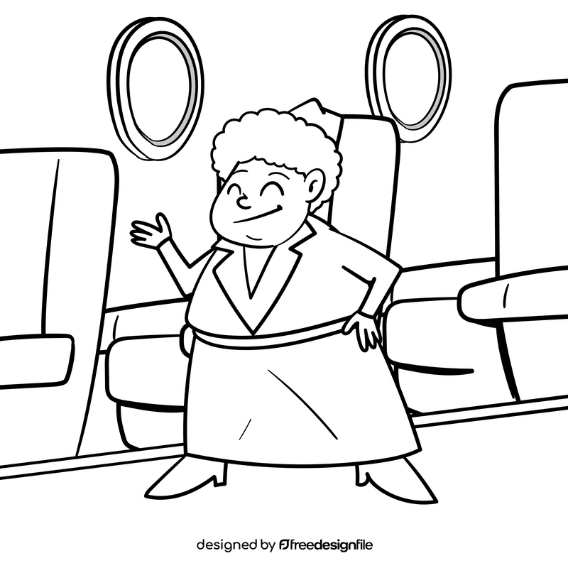 Flight Attendant cartoon drawing black and white vector