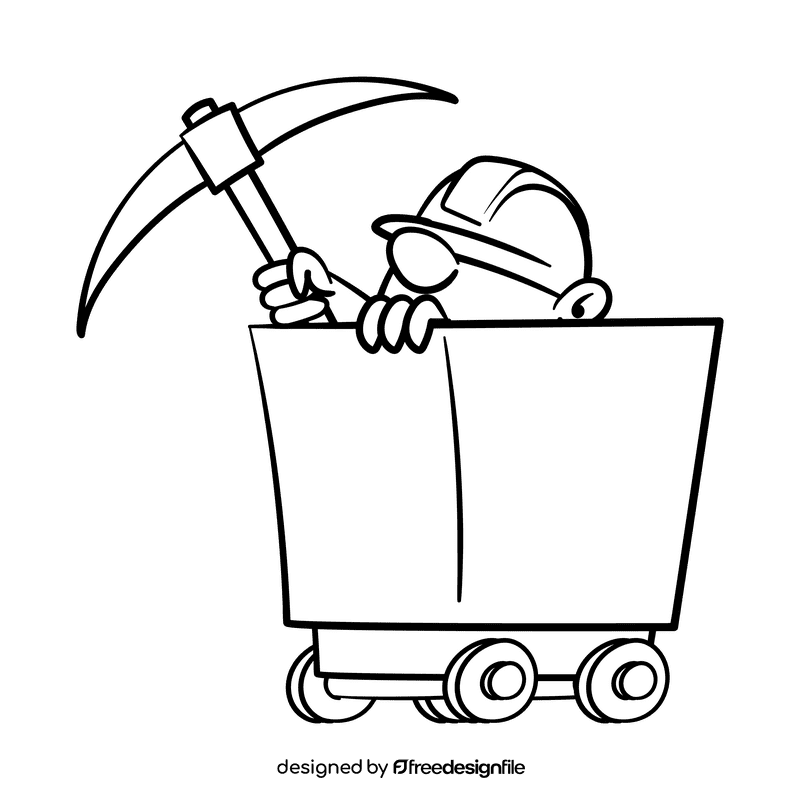 Miner cartoon drawing black and white clipart