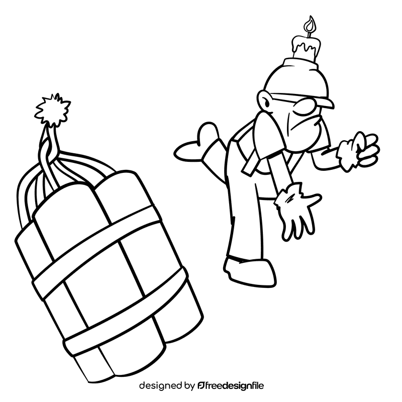 Miner cartoon drawing black and white clipart