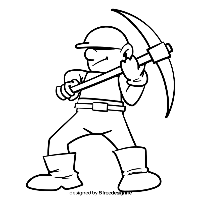 Miner cartoon drawing black and white clipart