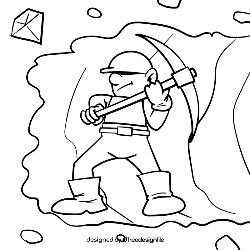 Miner cartoon drawing black and white vector