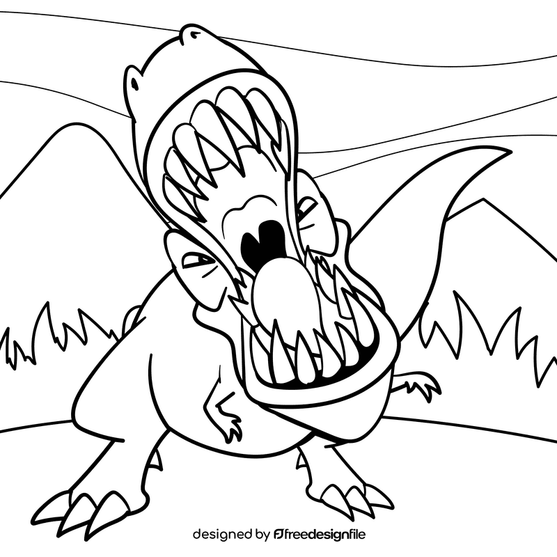 Tyrannosaurus cartoon drawing black and white vector