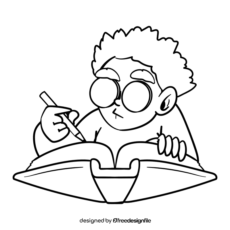 Writer cartoon drawing black and white clipart