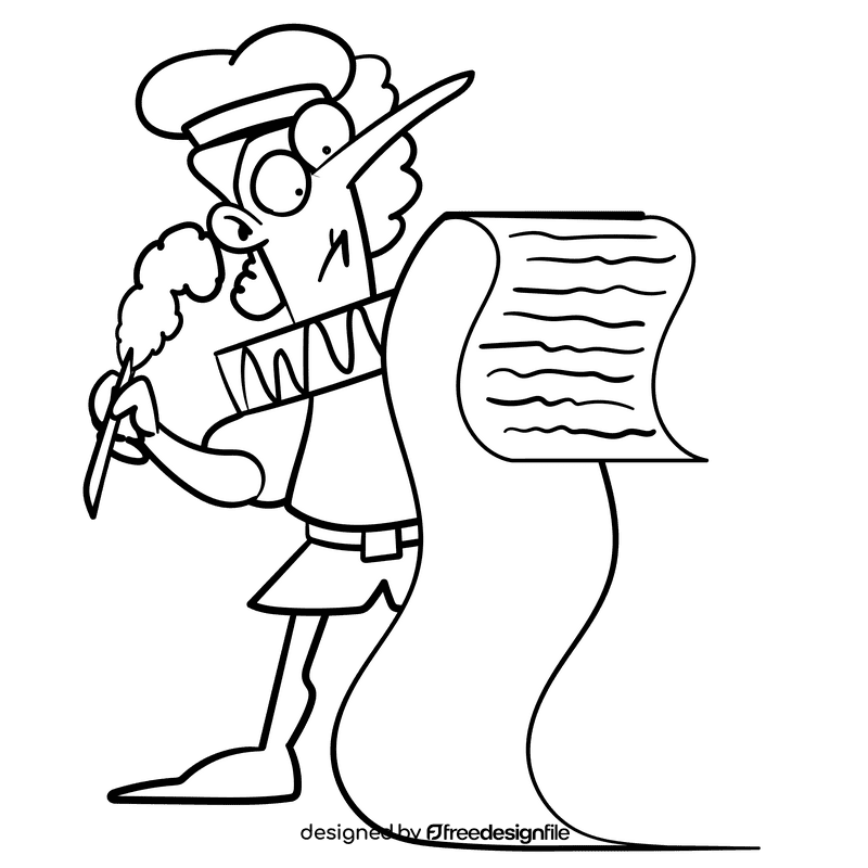 Writer cartoon drawing black and white clipart