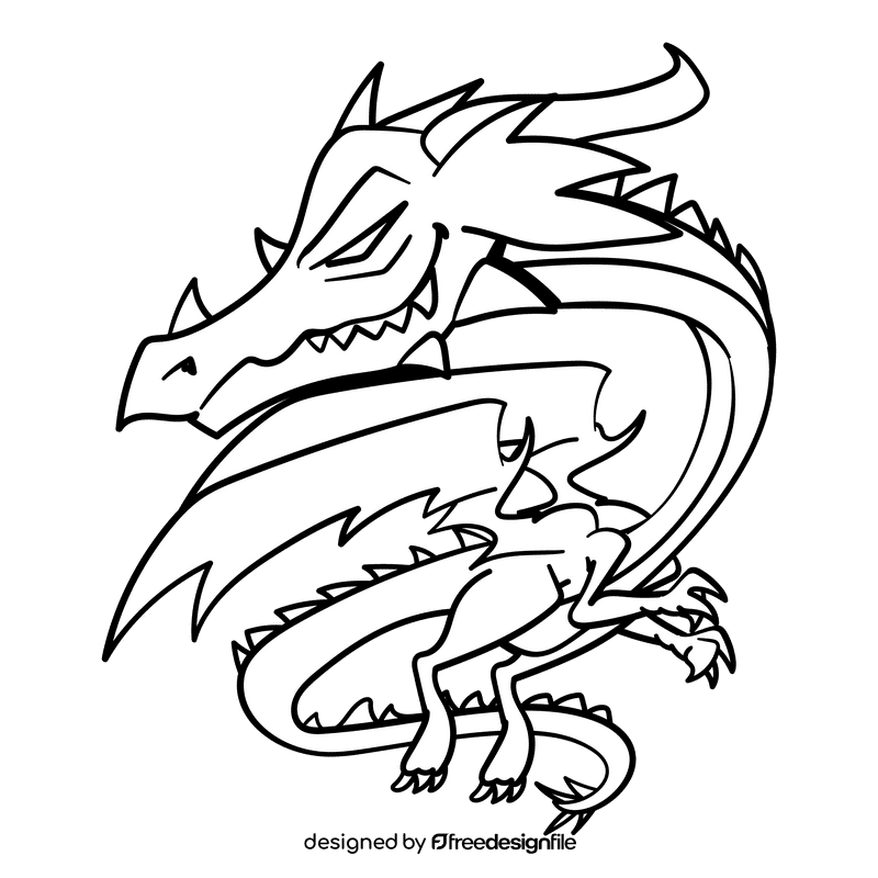 Dragon cartoon drawing black and white clipart