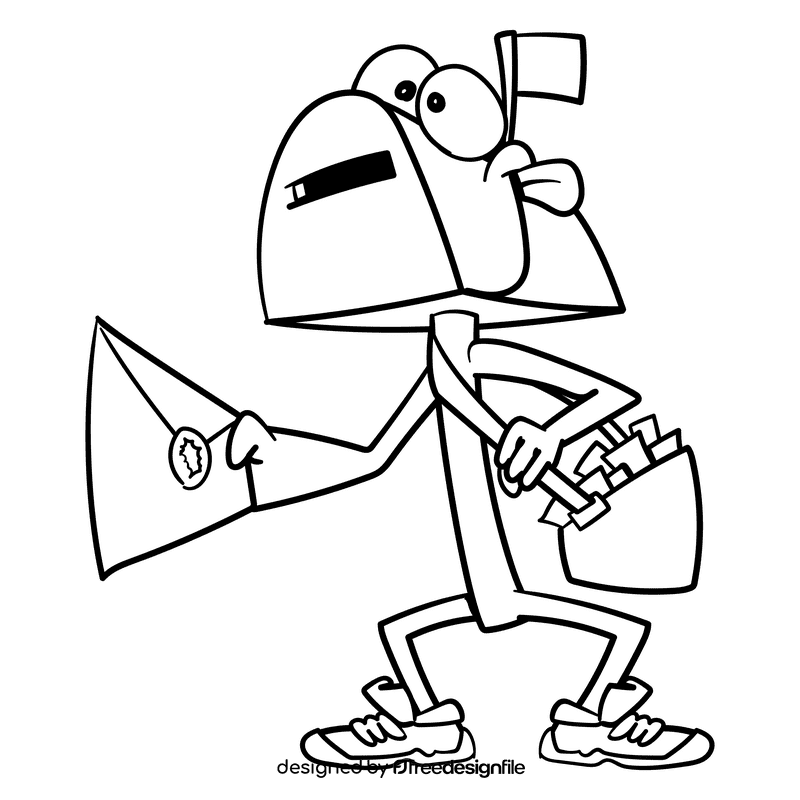 Postman cartoon drawing black and white clipart