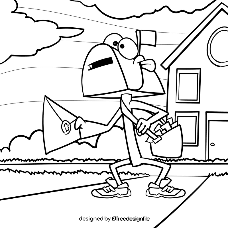 Postman cartoon drawing black and white vector