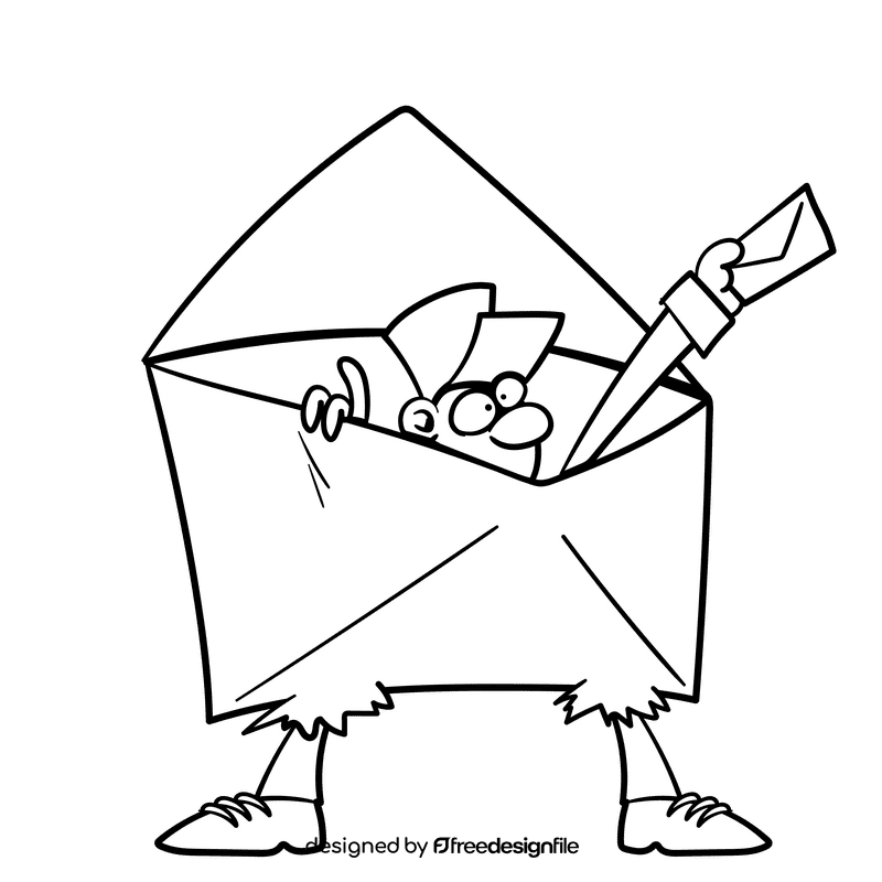 Postman cartoon drawing black and white clipart