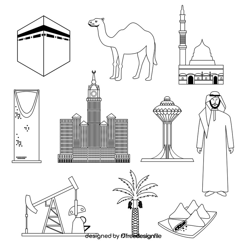 Saudi Arabia traditional symbols black and white vector