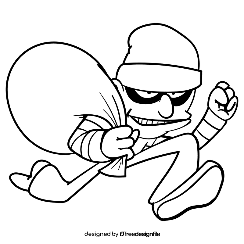 Robber cartoon drawing black and white clipart