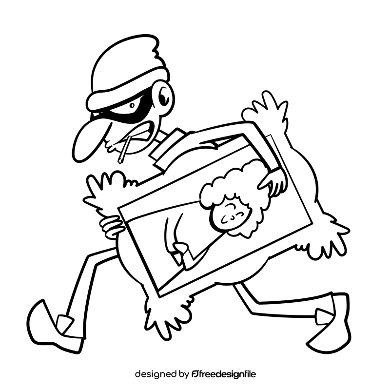 Robber cartoon drawing black and white clipart