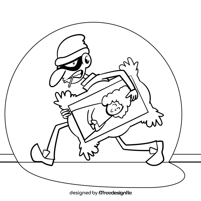 Robber cartoon drawing black and white vector