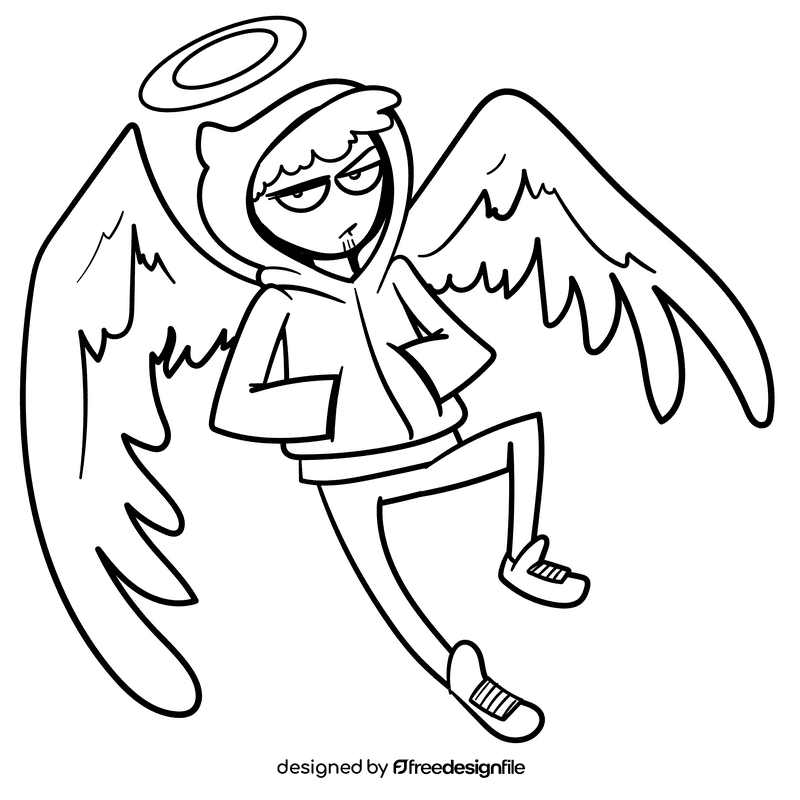 Angel cartoon drawing black and white clipart