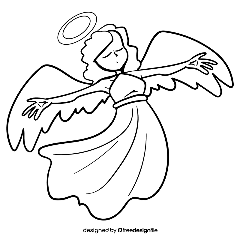 Angel cartoon drawing black and white clipart