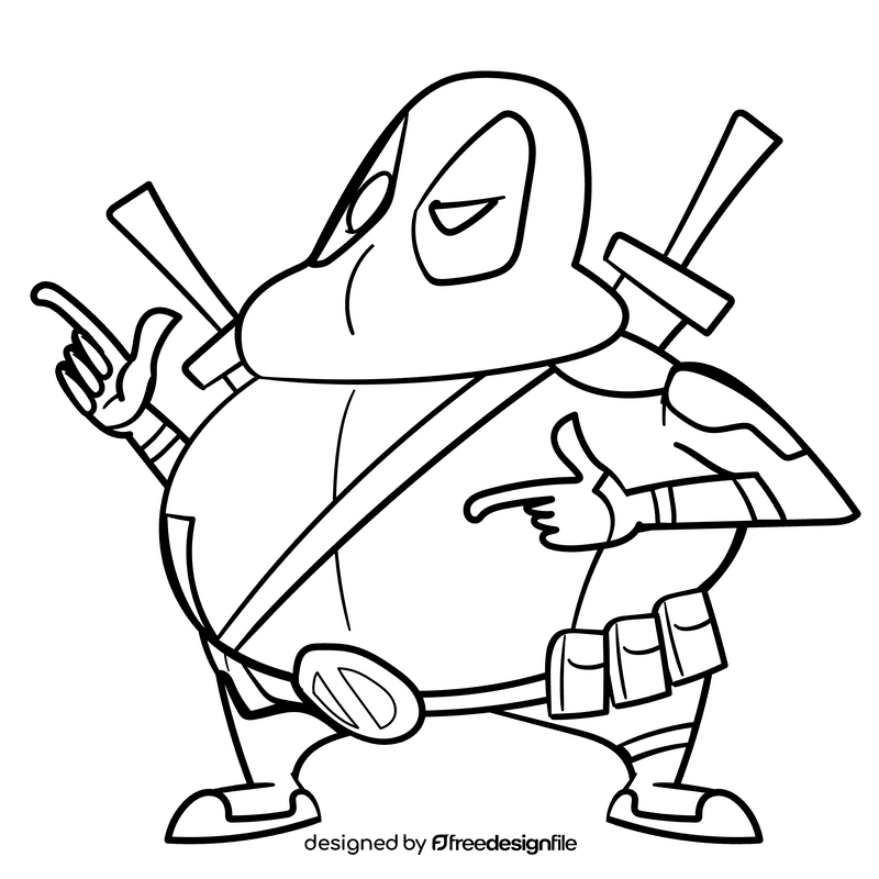 Deadpool cartoon drawing black and white clipart