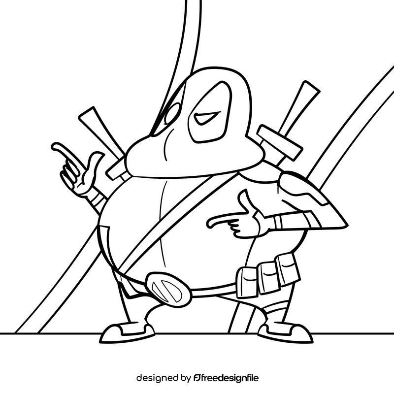 Deadpool cartoon drawing black and white vector