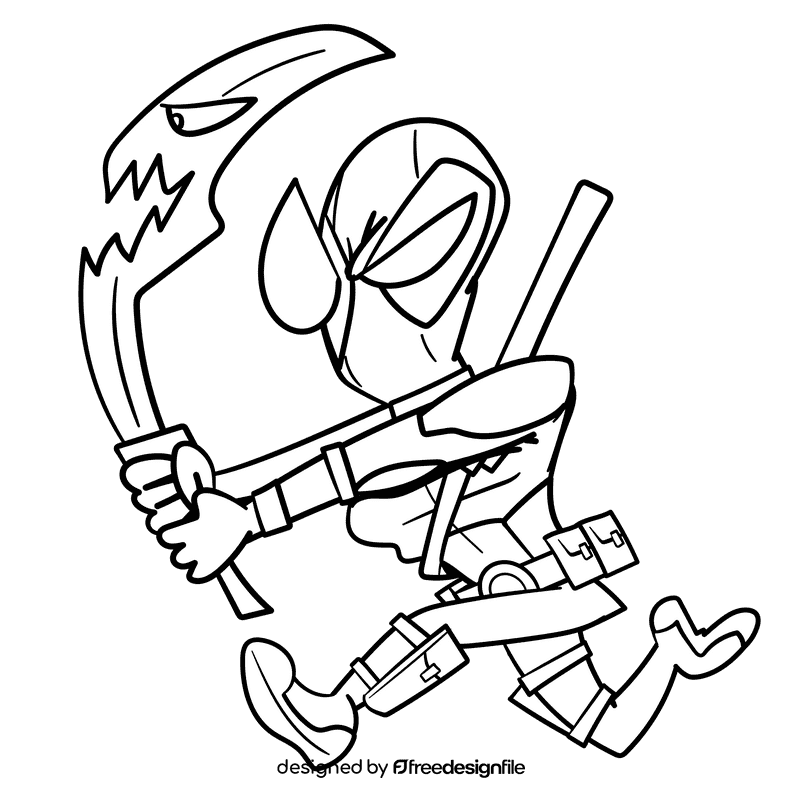 Deadpool cartoon drawing black and white clipart