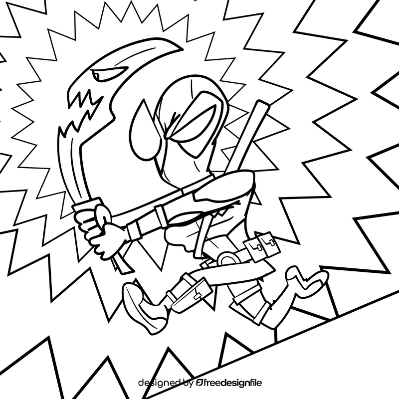 Deadpool cartoon drawing black and white vector