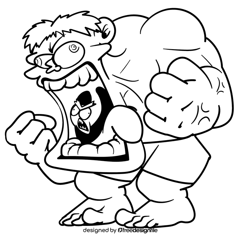 Hulk cartoon drawing black and white clipart