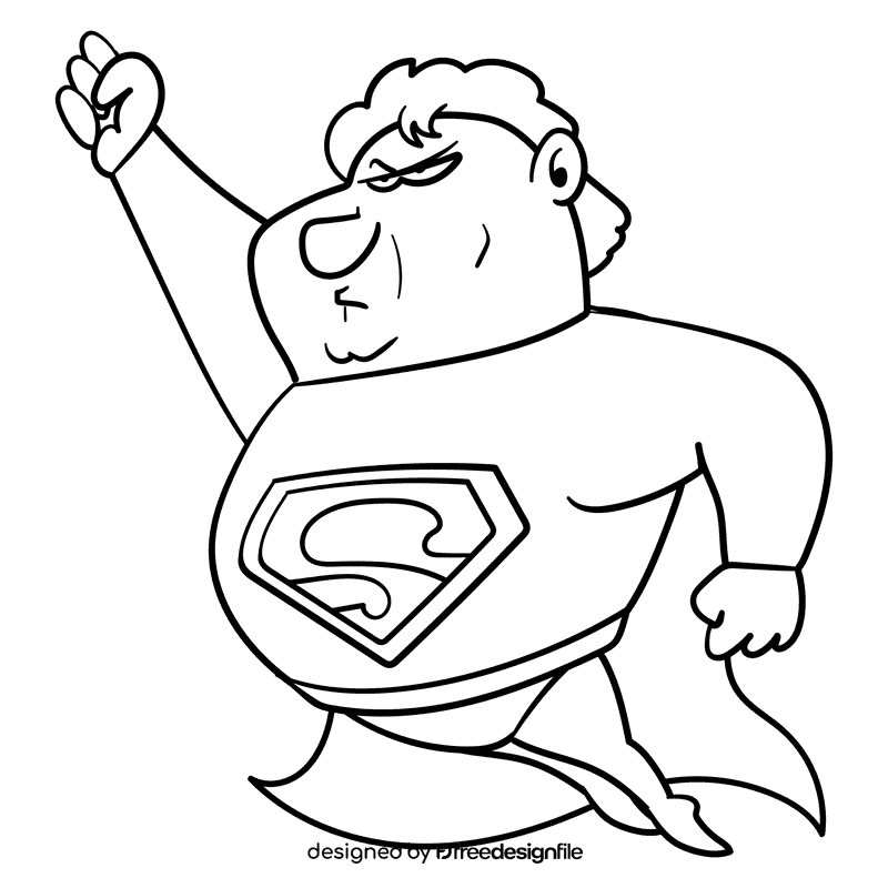 Superman cartoon drawing black and white clipart