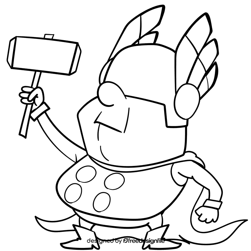 Thor cartoon drawing black and white clipart