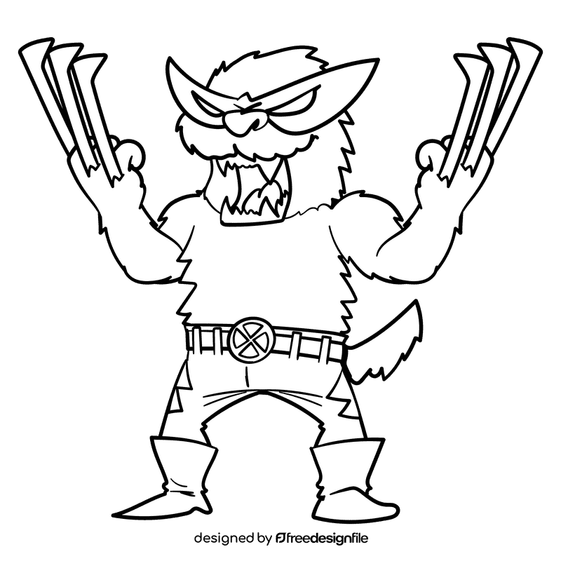 Wolverine cartoon black and white clipart