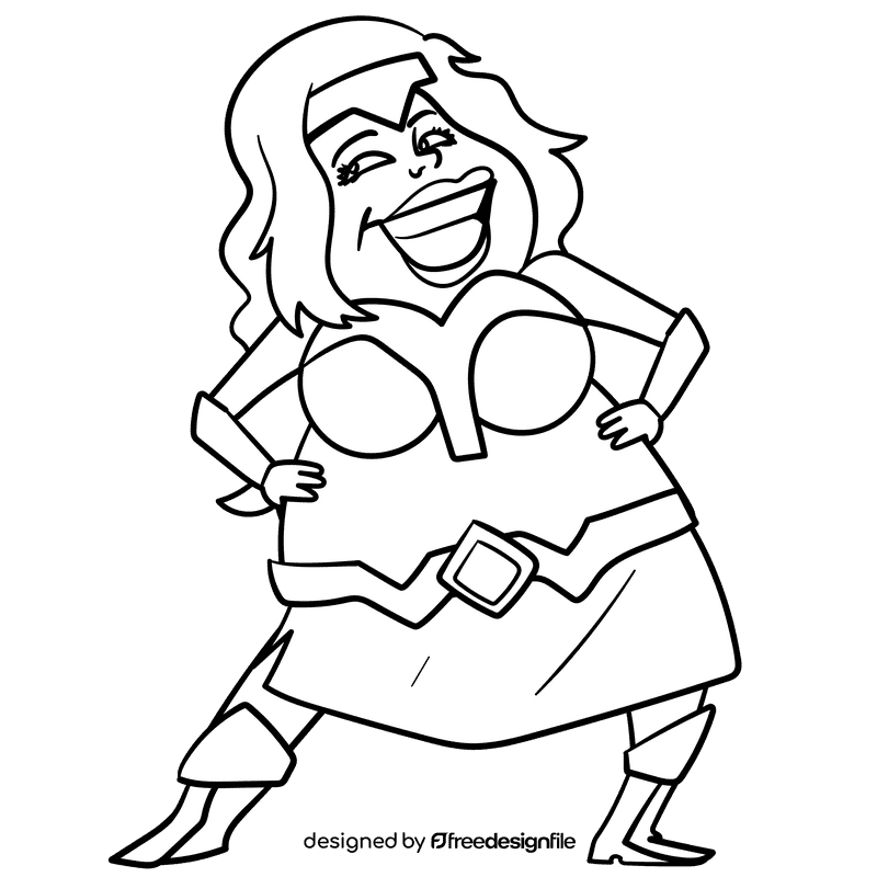 Wonder woman cartoon black and white clipart