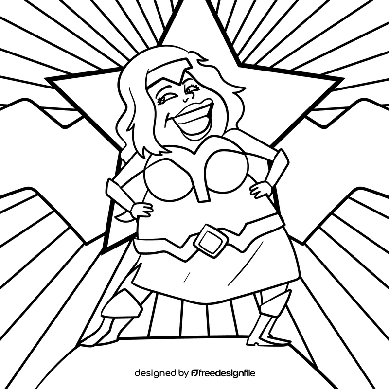 Wonder woman cartoon drawing black and white vector