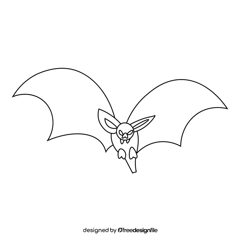 Cartoon bat fly drawing black and white clipart