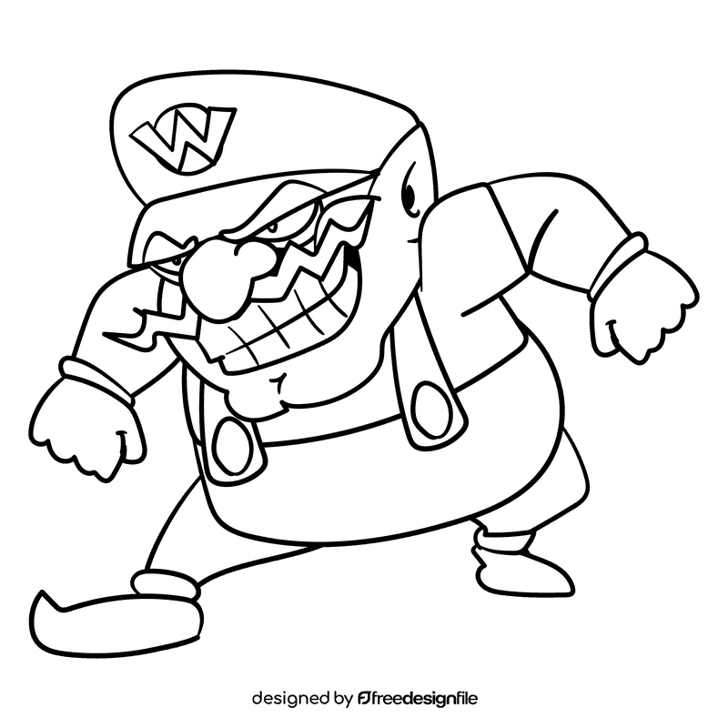 Super Smash Wario cartoon drawing black and white clipart