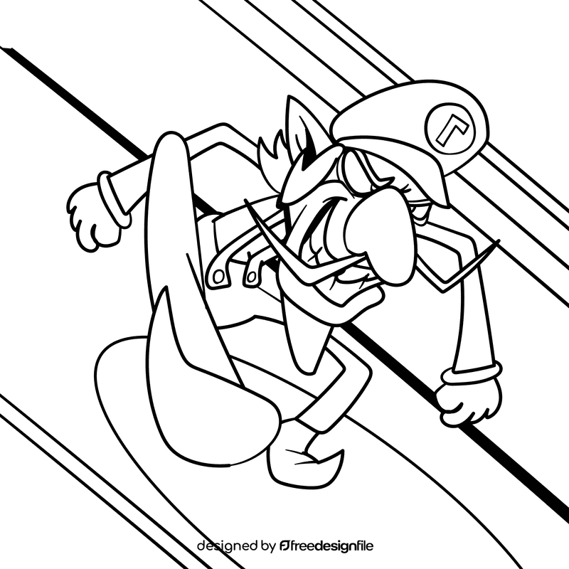 Super Smash Waluigi cartoon drawing black and white vector