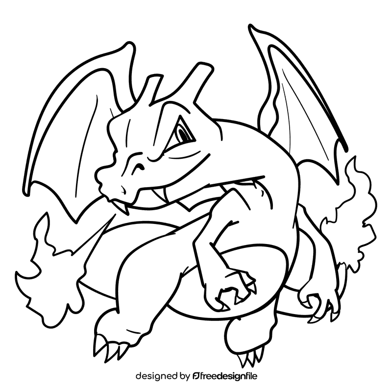 Pokemon Charizard cartoon black and white clipart