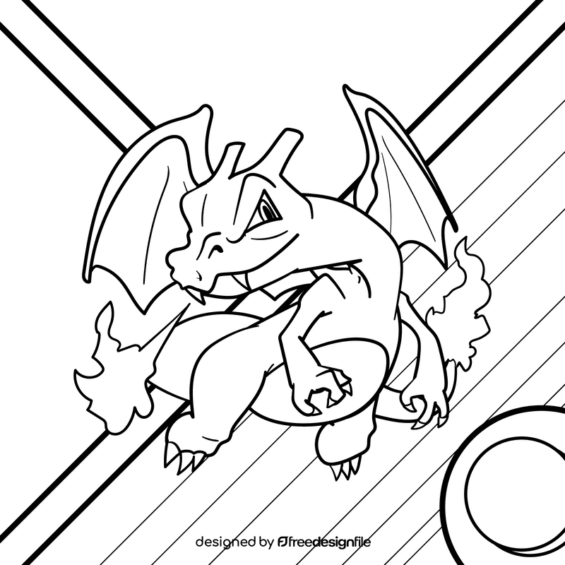 Pokemon Charizard cartoon drawing black and white vector