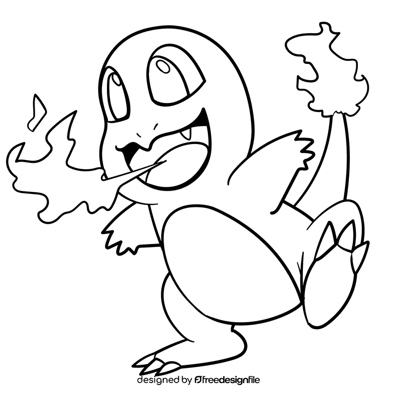 Pokemon Charmander cartoon black and white clipart