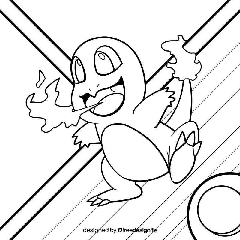 Pokemon Charmander cartoon drawing black and white vector